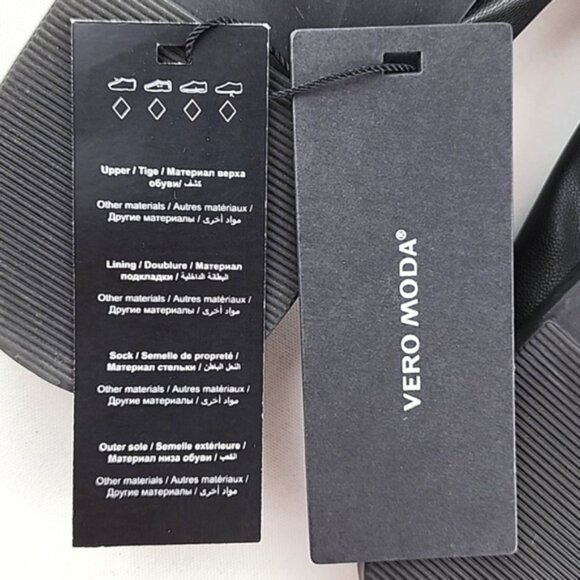 Vero Moda Black Twist Square Toe Slides Sandals Faux Leather Size 6 - Picture 10 of 11